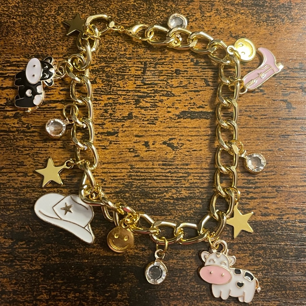 Southern Country Western Cute Gold Charm Bracelet Handmade